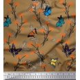 thumbnail image 1 of Soimoi Brown Cotton Voile Fabric Flower & Butterfly Decor Fabric Printed BTY 56 Inch Wide, 1 of 5