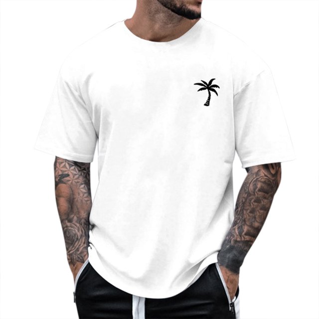 Kcodviy T-Shirt d'Été pour Homme Plage Petit T-Shirt en Fil Imprimé Arbre T-Shirt Chaussettes Invisibles pour Homme Blouse à Manches Courtes T-Shirts O pour Hommes Hauts à Col Graphique T-Shirt
