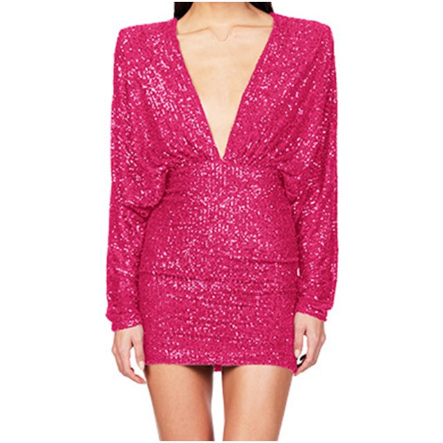 Pisexur Robes pour Femmes Robe de Cocktail à Col en V Profond Robe de Soirée à Paillettes de Mode Robe de Boîte de Nuit de Fête Tunique Dos Ouvert Robes de Retour à la Maison Robe Élégante pour Invitée de Mariage Robe Midi