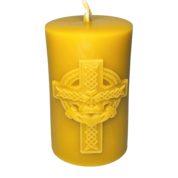 Cernunnos Farms Bougies en Cire d'Abeille - Bougie en Cire d'Abeille à Pilier Croisé Celtique - Cire d'Abeille Canadienne Pure - Durée de Combustion de 72 Heures - Parfum Miel Naturel - Produit du Canada