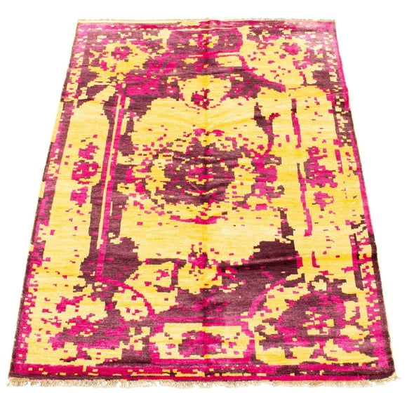 ECARPETGALLERY 5'4" x 7'10" Bordered Jules Oushak Hand-knotted Area Rug for Living Room, Dining Room and Bedroom in Pink