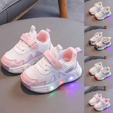 Jinhomg Espadrilles Mignonnes pour Bébés Filles à DEL Lumineuses Chaussures de Sport pour Tout-Petits Antidérapantes à Velcro pour la Marche et la Course Espadrilles Roses 7 Ans