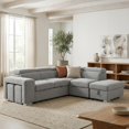 thumbnail image 1 of Sutton 105 in. Grey Upholstered Right-Facing Storage Sleeper Sectional Sofa Bed with Nested Stools, 1 of 8