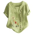 thumbnail image 1 of CHOK Plus Hauts pour Femmes Chic Décontracté Coton Lin Grande Taille Col Rond Tuniques pour Femmes Imprimé Floral Bouton T-Shirt Basique T-Shirts pour Femmes Manches Courtes Chemisiers d'Été Tendance, 1 of 3