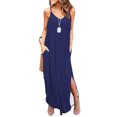 thumbnail image 1 of Robes Maxi pour Femmes 2023 Mode Décontractée Femmes Décontracté Col en V Robes Unies Été Robe Sans Manches à Enfiler Robes de Soirée pour Femmes Élégantes Chic en Liquidation, 1 of 6