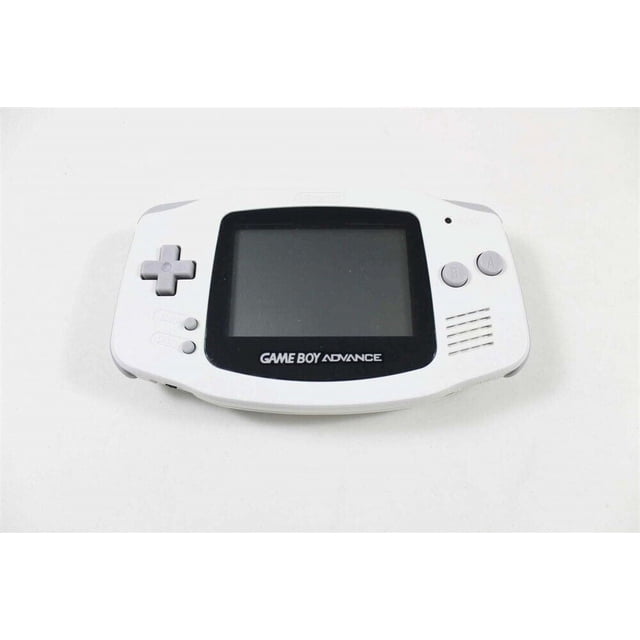 Nintendo GameBoy Game Boy Advance Console in white, a retro gaming console and handheld device with a compact design. Features a central screen, directional pad on the left, and A/B buttons on the right. Used condition.