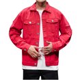 thumbnail image 1 of Red Button for Mens Fall Winter Long Sleeve Denim Hippy Vintage Western Ripped Renaissance Peasant Motorcycle Distressed Basic Steampunk Outerwear Mens 2025 L, 1 of 9
