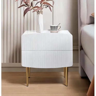 GStone Table de Nuit Moderne avec 2 Tiroirs, Table de Chevet à Fini Très Lustré avec Pattes en Métal, Conception Sans Poignées, Surface Facile à Nettoyer, Armoire de Rangement pour Chambre