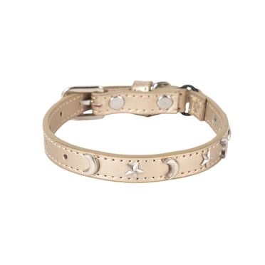 Collier pour Chat en Cuir avec Breloques Étoiles et Lune, Bande Élastique, Boucle Ajustable pour Petit et Grand Félin