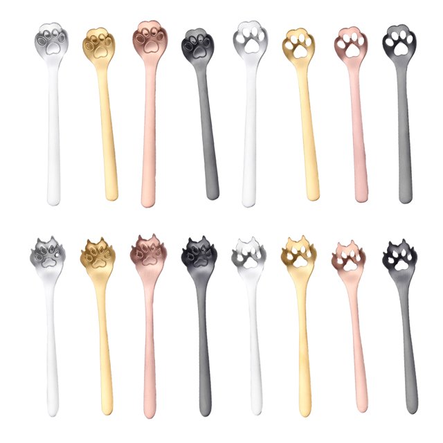 Ruiboury Exquisite Stainless Steel Mixing Spoon For Tea Essential For Tea Lovers Essential For Tea Drinking Stainless Steel Spoon cat paw silver 1 1Set
