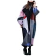 thumbnail image 2 of Women Color Block Lapel Printed Trench Coat Double-faced Woolen Coat Jacket, 2 of 3