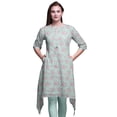 thumbnail image 1 of Bimba Kurti Asymétrique à Imprimé Floral Rose Verte et Renoncule pour Femmes, Robe d'Été Indienne Tunique, XX-Grand, 1 of 6