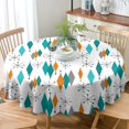 thumbnail image 3 of Mid Century Round Tablecloth Modern Geometric Teal Diamond Table Cloth Washable Polyester Fabric Table Cover for Dining Room Kitchen Patio Home Decorations 60"", 3 of 6