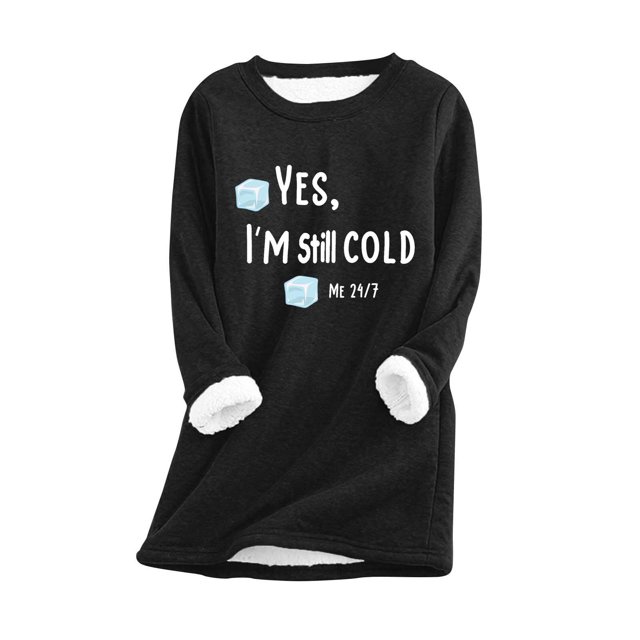 Womens Round Neck Thickened Plush Warm Long Sleeve Tops