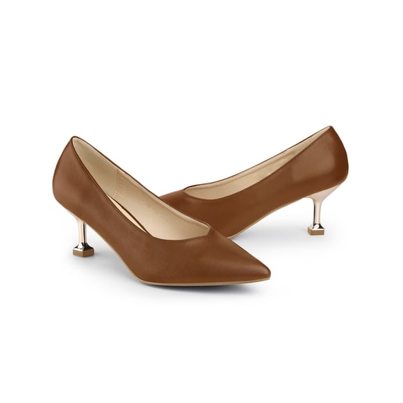 BLISSFUL STEP Women's Dress Pumps Pointed Toe Stiletto Heel Slip On Mid Heel Shoes Brown 8.5