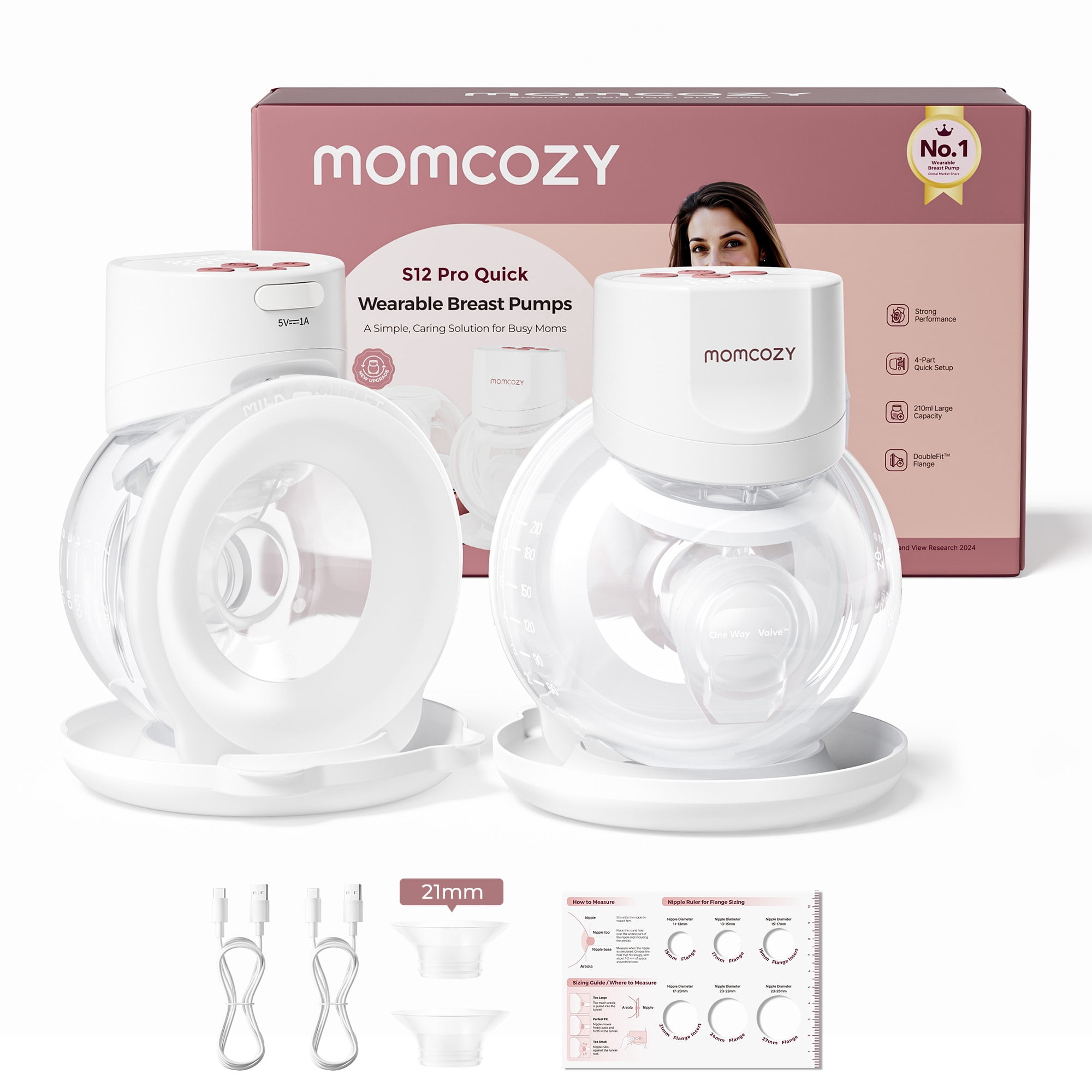 Momcozy Hands-Free Breast Pump S12 Pro Quick Wearable,Breast Pumps 2 Count, White