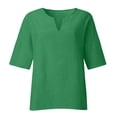 thumbnail image 4 of Dealovy Plus Size Shirts for Women 3/4 Sleeve Notch V Neck Cotton Linen Tops Summer Solid Color Tees, 4 of 5