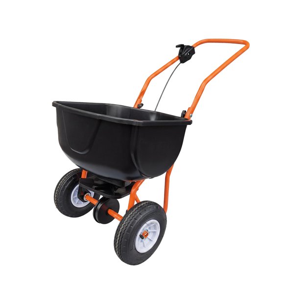 Yiwa Walk Behind Spreader, 70 lb Capacity Push Spreader with Adjustable Flow Control and 0 to 10 FT Spreading Width, 8 Inch Pneumatic Tires for Lawn Care