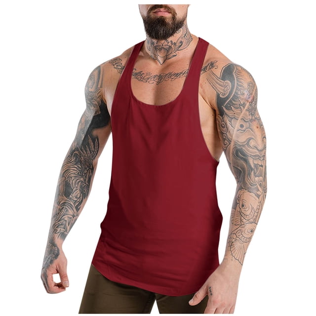 EOYWHK Mens Workout Tank Tops Quick Drying Racerback Tees Thin Straps Loose Fit Solid Color Gym Fitness Loungewear Activewear Tops