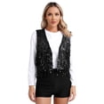 thumbnail image 1 of Ocealan Gilet à Franges à Paillettes pour Femme Vestes Sans Manches Scintillantes Gilet à Paillettes Manteau Fête Bal Ouvert à l'Avant Gilet Noir m, 1 of 7