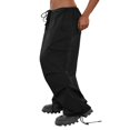 thumbnail image 3 of Women Grunge Drawstring Cargo Pants Loose Side Big Pockets Solid Color Casual Summer Spring Long Sports Trousers Green S, 3 of 5
