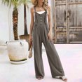 thumbnail image 3 of AherBiu Summer Jumpsuits for Women Sleeveless Button Suspenders Straight Leg Boho Rompers with Pockets, 3 of 7