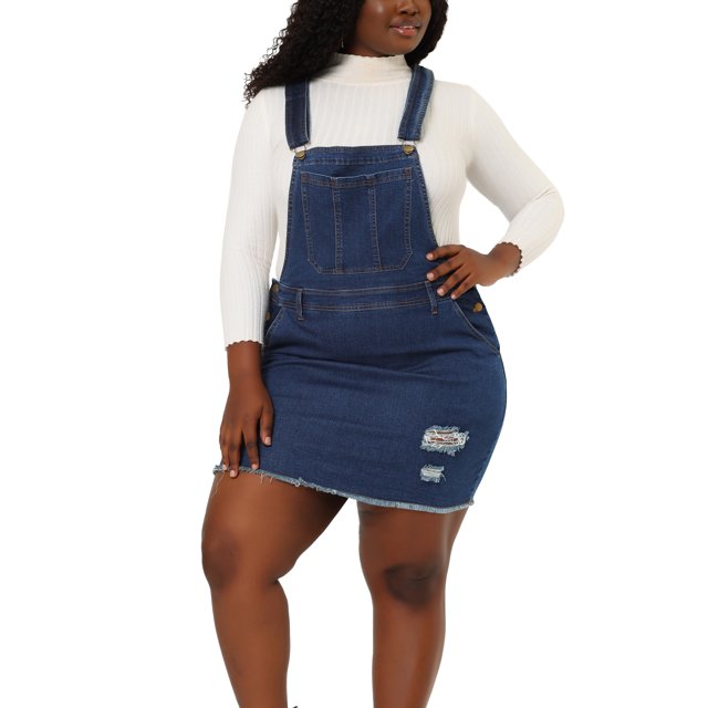 GRACE & GRANDEUR Robe à Bretelles Décontractée en Denim pour Femme Grande Taille à Bretelles Ajustables 4X Bleu