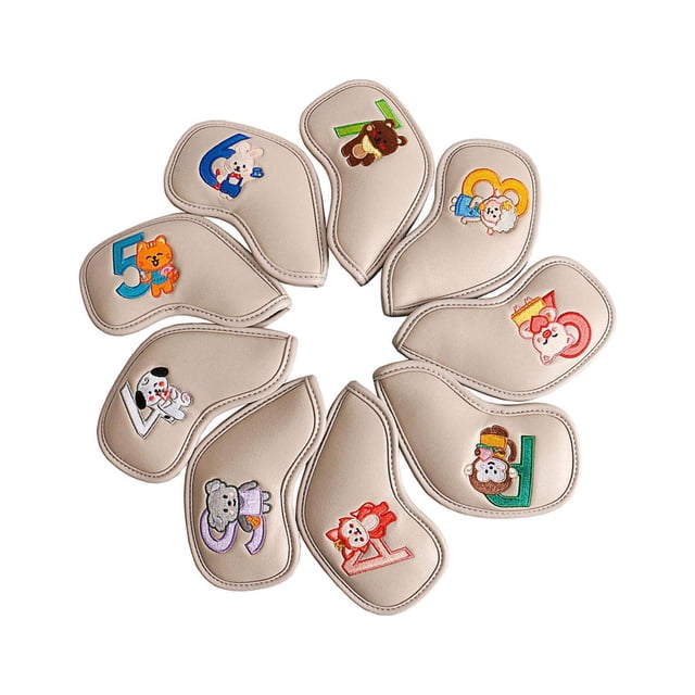 facefd 9Pcs Golf Iron Headcover Set Golf Club Head Cover Sleeve for Outdoor Sports Beige