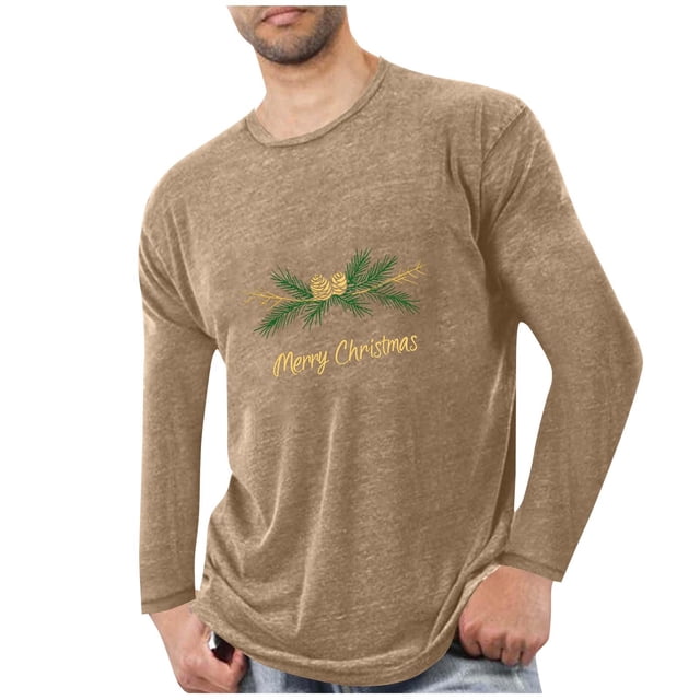 Pyjamas de Noël pour Hommes Pyjamas de Sport et D\'entraînement Physique pour Hommes T-Shirt Imprimé de Noël à Manches Longues et Col Rond pour Hommes