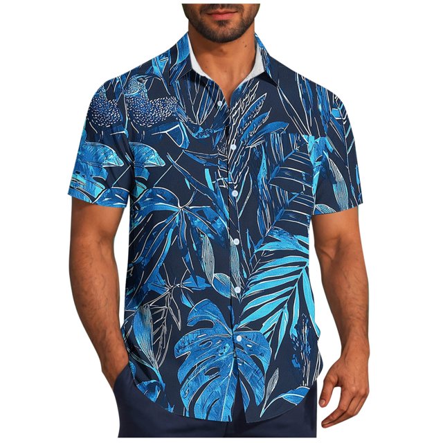 Pisexur T-shirts pour Hommes, Mode Décontractée Imprimée avec Poche, Boutons, Manches Courtes, Col Rabattu, Chemise de Golf Bleue, 2TG