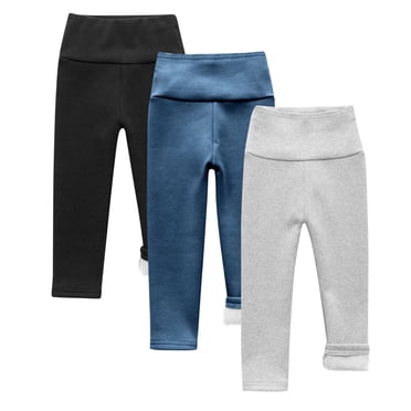 fatyb 3 Pack Boys Girls Winter Leggings Fleece Lined Warm Bottom Pants High Waist Stretch Thermal Pants