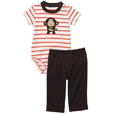Carter's Baby Boys' 2 Piece Monkey Stripe Pant Set Brown 6 Months