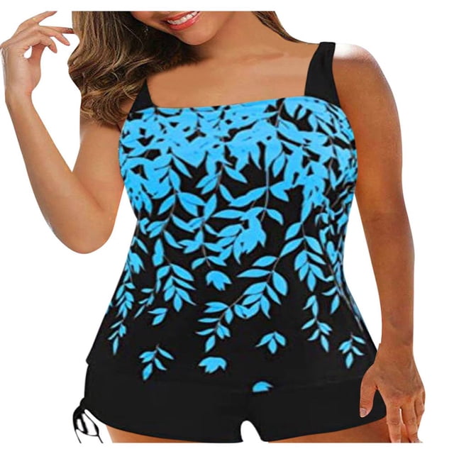 Women Plus Size Tankini Swimsuits Two Piece Swim Top Shorts Tummy Control Bathing Suits Swimwear