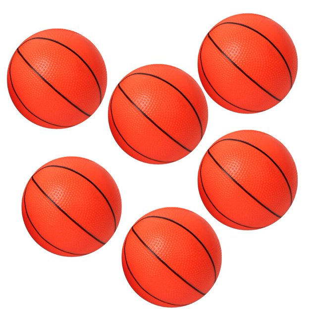 Ruibeauty 6Pcs Small Mini Children Inflatable Basketballs, a set of six lightweight orange toy balls with black stripes, made of durable PVC material. Perfect for indoor sports, parent-child games, and safe play for kids.
