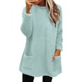 thumbnail image 3 of yoeyez Hauts en Peluche pour Femmes Hiver Chandail en Molleton Duveteux Col Rond Tunique à Manches Longues Chaud Confortable Pyjama Loungewear avec Poches Bleu Clair,P, 3 of 7