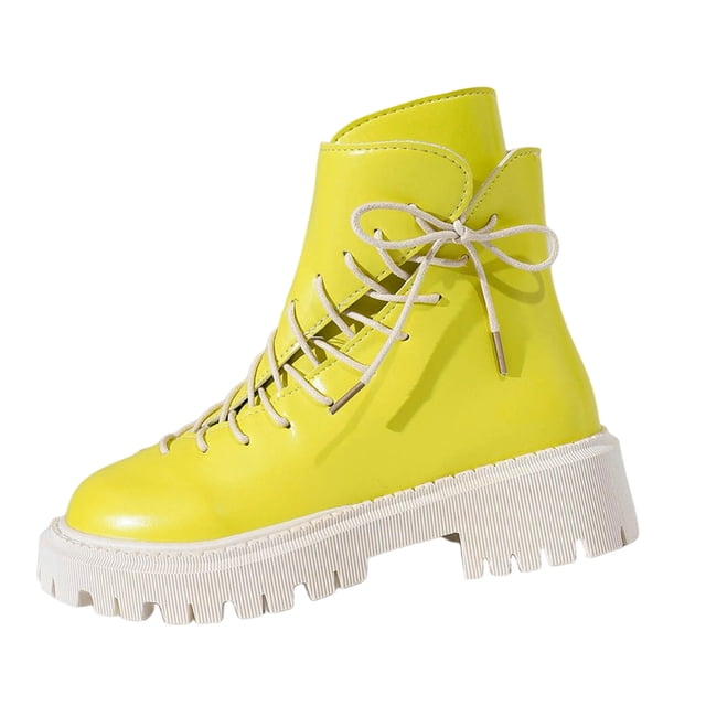 Birdeem Women's Plus Size Short Tube Boots, Shiny Soft Leather, Thick Sole, Motorcycle Style