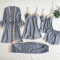 thumbnail image 3 of Pxiakgy Pyjama pour Femmes Dames Ensemble de Pyjama en Satin 5 Pcs Pyjama Effet Soie à Empiècements en Dentelle Pyjama pour Femmes Gris + TTG, 3 of 3