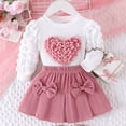 thumbnail image 4 of Sunnyoo Girls Outfits Heart Print Long Sleeve Pullover Top & Pleated Two Piece Set, 4 of 8