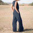 thumbnail image 4 of Pompotops 2PC Fashion Woman Round Neck Solid Sleeveless Blouse +Loose Pockets Pants Sets, 4 of 9