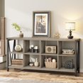thumbnail image 1 of CHerish 8 Cube Storage Organizer Bookcases, 3 Tier Metal Horizontal Bookcase, 62 Inch Industrial Storage Bookcase for Entryway, Long Low Bookshelf for Living Room-Gray, 1 of 7