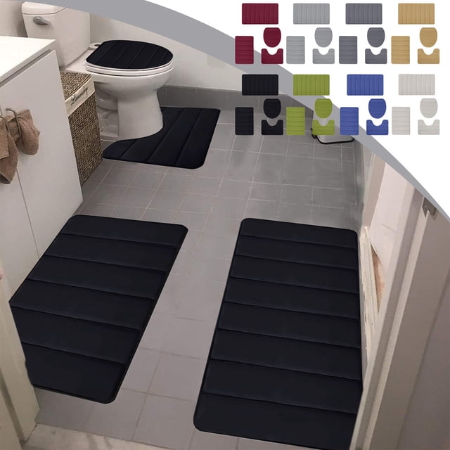 Vaidha Memory Foam Bath Mat 4 Set Bathroom Rugs For 4 Pcs Toilet Mats Universal Soft Comfortable Water Absorption Non-Slip Thick Machine Washable Easier To Dry Dark