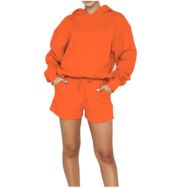 IROINNID Sweatsuit For Women 2 Pieces Set Reduced Solid Set Tracksuit Pullover Sport Hoodless Suit Sets Jogging Suit,Orange