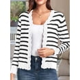 thumbnail image 4 of Cardigans pour Femmes à Manches Longues, Décontractés, Légers, Boutonnés, Col en V, Chandail d'Automne, Rayures Blanches, TG, 4 of 9