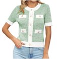 thumbnail image 1 of JGGSPWM Womens Short Sleeve Button Down Cardigans Sweater Cropped Lightweight Crew Neck Elegant Knit Tops with Pockets Green XXL, 1 of 2