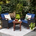 thumbnail image 2 of Giantex 3 Pieces Patio Furniture Set, Outdoor Rattan Sofa and Side Table w/Solid Acacia Wood Frame, High Load Bearing Conversation Bistro Set w/Washable and Removable Cushions, 2 of 10