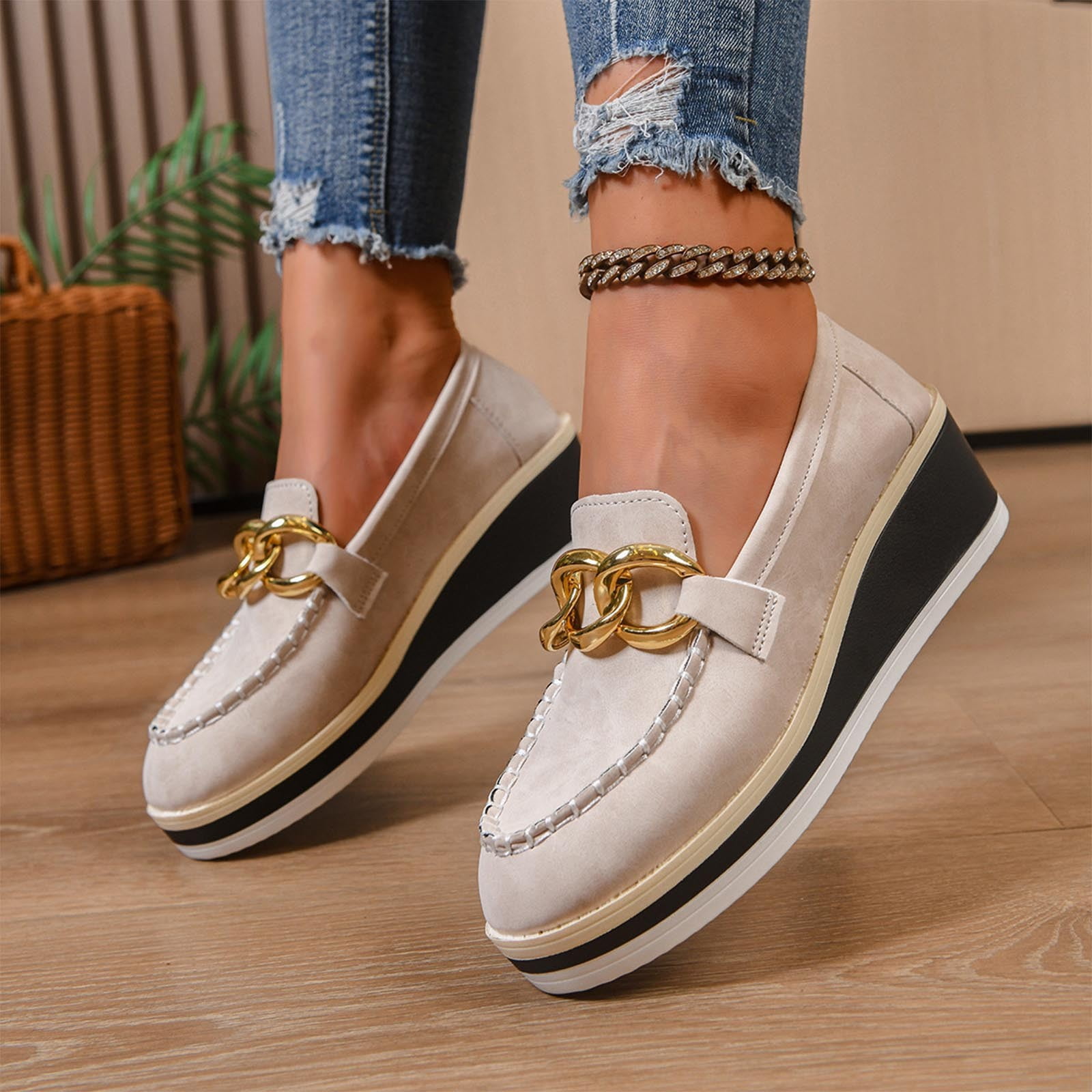 ladies beige dress shoes Pumps For Round Toe Slip On Low Heel Comfortable Casual Flat For Everyday Wear In All Seasons And Casual Outings Size 43 UV Clothing How To Wear Tights size:1