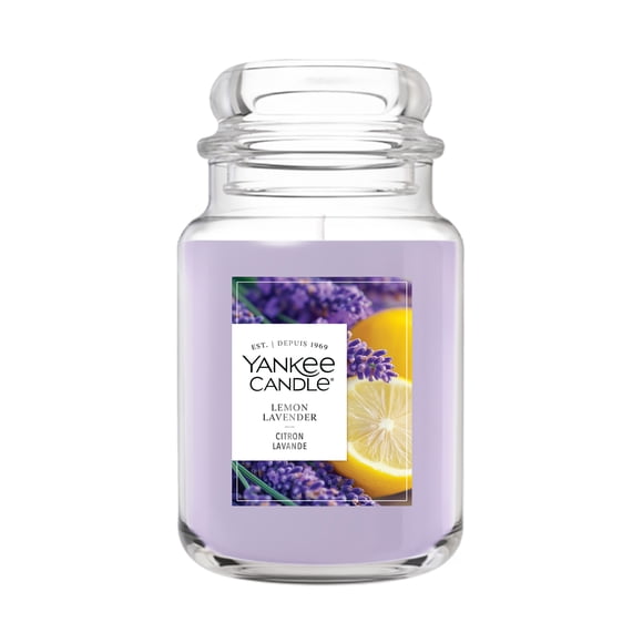Yankee Candle Large Jar Candle, Scented with up to 150 Hour Burn Time, Premium Plant Wax Blend for Cleaner Consistent Burn, 22 oz Jar Candle with Room Filling Fragrance, Lemon Lavender