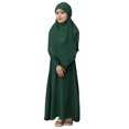 thumbnail image 1 of LUOGENLI Dress Girls Round Neck Ruffled Solid Color Dress with Pattern Flounce Dress for Girls Trendy Summer Knee Length Dark Green 11-12Years, 1 of 4
