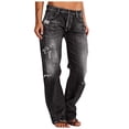 thumbnail image 1 of Bigersell Straight Jeans Women High Waisted Ripped Jeans with Destroyed Hole Straight Leg Jeans Full Length Denim Pants Trousers Button Closure GrayXXL, 1 of 8