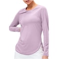 thumbnail image 1 of Mceream 2025 Chandails de Soleil à Manches Longues pour Femmes Protection Uv Hauts d'Entraînement Légers Golf Gym Randonnée Chandails Vêtements d'Extérieur Athlétique Col Rond Yoga Hauts Décontractés T-Shirt Uni Vêtements Grande Taille Violet P, 1 of 8